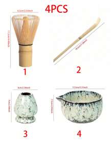 1pc/3pcs/4pcs Ceramic Matcha Set, Matcha Bowl, Matcha Whisk, Matcha Cup, Stirrer, Tea Scoop, Tea Bowl Set, Matcha Making, Dessert Pastry Making, Tea Drink Making Tools Set, Japanese Gift Box Tea Set, Song Dynasty Matcha Whisk Tool Set Back To School - Multicolor - View 3