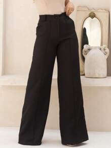 Women's Tailored Dress Pants Wide Leg Bell Bottom Modern Elegant - 黑色 - 查看 2