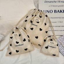 1pc Mini Drawstring Storage Bag, Black Heart Pattern, Fabric Organizer For Miscellaneous Items And Small Objects, Portable Toiletry Bag, Lightweight Foldable Design,Makeup Bag,Travel Essential - Champagne - View 14