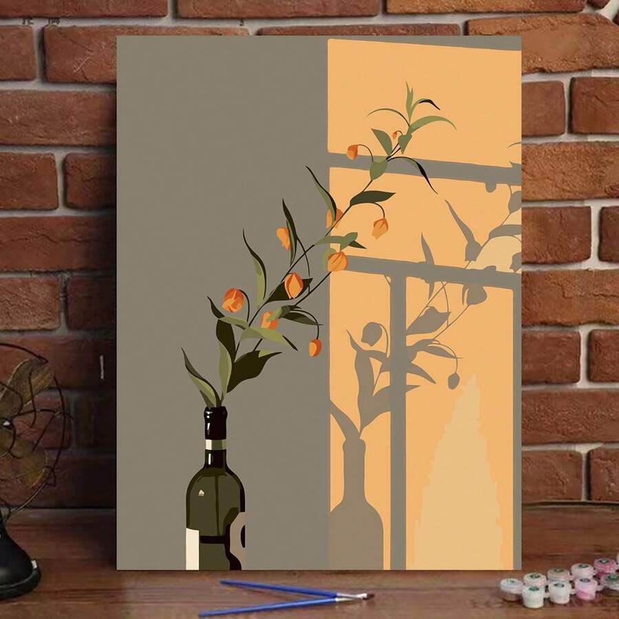 1 Set Minimalist Floral DIY Digital Oil Painting Kit, Carefully Crafted Oil Painting To Express Your Personalized Using Colors, Decorate Your Space With A 40*50CM Oil Painting - Apricot - View 1