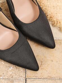 大码女士高跟鞋春秋时尚休闲尖头细跟高跟鞋工作办公室聚会细高跟鞋 - 黑色 - 查看 7