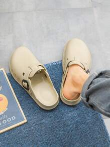 Men's Summer Outdoor Backless Beach Sandals, EVA Breathable Hole Design - Khaki - View 2