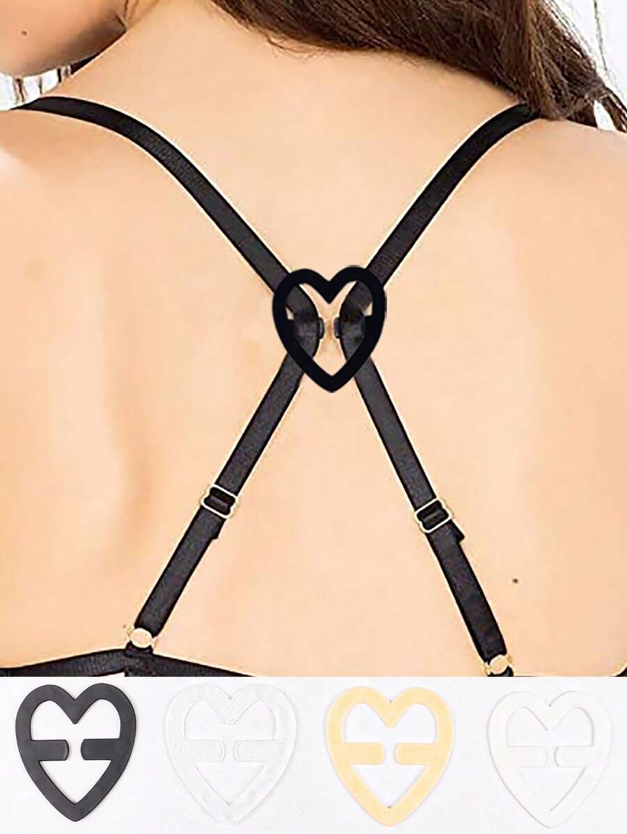 4/8/12/16 件/套 4 种颜色心形胸罩肩带夹，防滑交叉可调节胸罩肩带配件，用于隐形胸部支撑