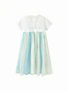 Balabala Girls' Embroidered Hanfu Dress, Modern Chinese-Style Summer Outfit, 2025