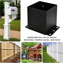 6x6 Post Base, Inner Size 5.5"X5.5"Deck Post Base, Deck Post Base For Concrete, For Mailbox Support Wood Fence Post Anchort (Black - Set 4) - 第四組 - 查看 6