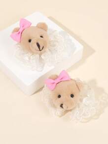 2pcs Bear Hair Clips Tulle Mesh Decor Cute Bear Hairpins For Girls Bear Hair Accessories - Multicolor - View 3