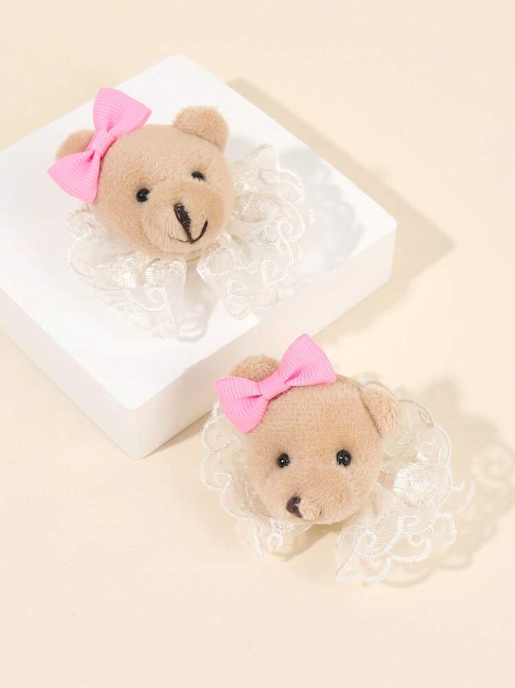 クマのヘアクリップ チュールメッシュデコレーション かわいいクマの