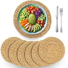 6 Packs Round Handmade Rattan Placemats - Heat Resistant, Easy To Clean Woven Table Mats For Fall, Halloween, Thanksgiving, Christmas Dining
