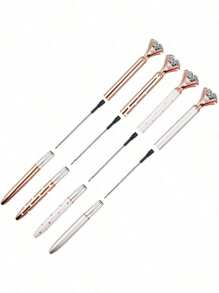 12 支装钻石笔大号水晶钻石圆珠笔闪亮金属圆珠笔办公室学校银色/白玫瑰圆点/玫瑰金/玫瑰金带白圆点，12 支笔芯返校 - 12 Pack - 查看 3