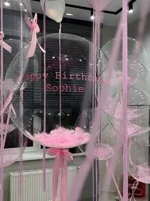 52pcs 20-Inch Pink Feather Balloons With Pink Bows, Suitable For Outdoor Photography, Valentine's Day Decor, Birthday Party, Wedding, Christmas Decor, Christmas Gift, Christmas Decoration - Pink - View 8