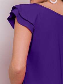 Blusa Feminina Babado manga curta Regata moda verão camiseta - Roxo escuro - Visão 5