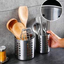 1pc Utensil Holder, Stainless Steel, Wet Kitchen Utensils,Suitable For Large Kitchen Utensils.Chopstick Tube, Chopsticks Storage, Tableware Storage Box, Knife, Fork, Spoon Storage Box