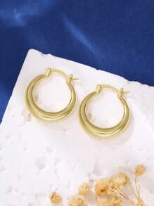 1 对复古时尚优雅铜环耳环，适合日常佩戴、约会和送给女朋友的礼物 - 金色 - 查看 2