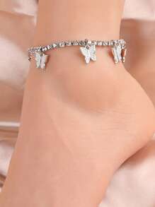 1 Chiếc Dây Xích Mắt Cá Chân Hình Bướm Lấp Lánh Dành Cho Nữ Thích Hợp Để Đi Dự Tiệc, Tiệc Tùng Và Khiêu Vũ - Bạc - Xem 1