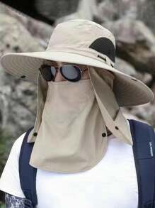 3-In-1 Outdoor UV Sun Protection Wide Brim Fishing Cap Bucket Hat With Removable Flap - 卡其色 - 查看 1