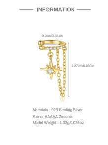 1件925纯银双层耳环，女士奢华链条流苏夹式耳环，适合婚礼新娘佩戴