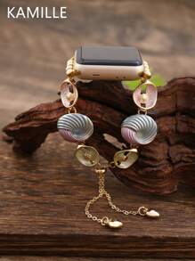 KAMILLE 1pc Women's Vintage Aesthetic Multi-Color Paint Oil Circle Shell Smart Apple Watch Band, Compatible With 38/40/41/42/44/45/49mm, Adjustable Buckle Strap, Compatible With Apple Watch Ultra/SE/8/7/6/5/4/3/2/1, Gift For Valentine's Day, Everyday Wear, Suitable For Dates