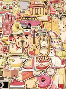 60 件复古可爱简约蝴蝶花朵涂鸦贴纸 DIY 装饰手机、电脑、吉他、水瓶防水贴纸 - 彩色 - 查看 1