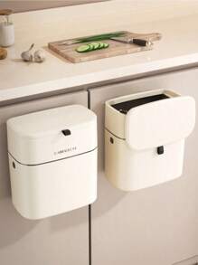 1 件悬挂式垃圾桶，带盖小垃圾桶，适用于厨房橱柜门或水槽，带盖浴室垃圾桶，食物垃圾容器，堆肥箱，带后墙挂钩，厨房，浴室，家庭，家居用品 - 杏色 - 查看 3