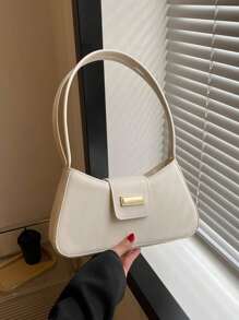 Metal Decor Bag Solid Color Fashionable Minimalist Shoulder Bag Simple Solid Color Underarm Bag Women's Buckle Handbag Purse Minimalist,Casual Portable,Lightweight For Girl,For Woman,For Women, Rookies & White-Collar Workers Gift Bag,Work ,Business,Commute,Outdoors, Travel, Outings,Shopping Bolsos Para Mujer Designer Handbags - trắng - Xem 2