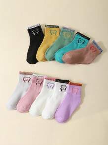 Set de 10 pares de calcetines cómodos de media pantorrilla con lunares y rayas de unicolor para niños, para primavera/verano