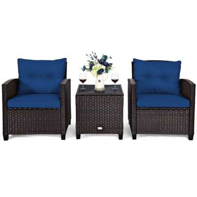 ERGOMASTER 3 Piece Patio Furniture Set Outdoor All Weather Rattan Sofa Chair Set
