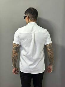 Camisa Masculina Botão Alfaiataria Gola Padre Elegante Casual