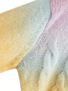 Women's Button Down Cropped Cardigan, Long Sleeve Tie Dye Print Cable Knit Sweater