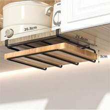 Stainless Steel Kitchen Hanging Organizer Rack With Hooks Paper Towel Rag Hanging Rack Cutting Board Pot Cover Storage Shelf