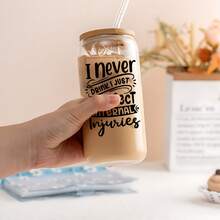 1 件 16 盎司玻璃杯套装，带吸管和清洁刷，送给朋友的有趣礼物，生日，友谊，最好的朋友，幽默礼物，玻璃器皿礼物，可乐杯，咖啡杯，奶茶杯，高硼硅玻璃 - 彩色 - 查看 6