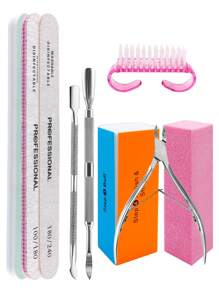 9pcs Professional Manicure Tool Kit, Including Nail File, Pusher, Cuticle Nipper & More, Complete Set For Home Use And Beginner Practice
