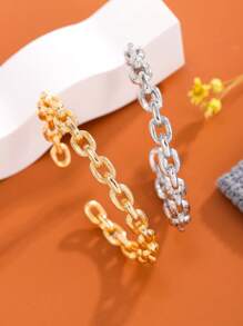 1pc Fashionable European Asymmetrical Vintage Exaggerated Smooth C-Shaped Copper Bracelet, Elegant Luxury Women Everyday Jewelry