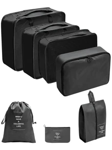 7 件套标语图案旅行收纳袋 衣服收纳 衣服整理袋 旅行袋套装 旅行收纳袋套装 适合旅行 大学宿舍 学校假期 假期 行李箱 返校旅行必需品 旅行配件 宿舍必需品 衣服收纳 衣服整理袋 旅行收纳袋套装 旅行收纳袋套装 包装袋 返校书包 旅行必需品 海滩旅行收纳袋 夏季度假 女性旅行必备品 - 黑色 - 查看 2