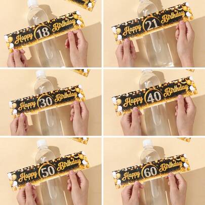 10pcs Black Gold Birthday Bottle Sticker, Happy 18th 21st 30th 40th 50th 60th Birthday Packaging Sticker, 18th Birthday Party Decor, 21st Birthday Decor, Home Decor Room Decor Table Decor, Party Decor, Bottle Wrap Gift Sticker, 30th Birthday Gifts, Party Favor, 40th Birthday Label Sticker, Gift Pack Packaging Supplies, Birthday Packaging Label