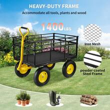 Steel Garden Cart, Heavy Duty 500 Lb Or 1200 Lb Or 900 Lb Or 1400 Lb Capacity, Removable Mesh Sides, Convertible To Flatbed, Utility Metal Cargo Truck With 180° Swivel Handle And 10" Tires Or With 2-In-1 Handle And 13" Tires Or With 2-In-1 Handle And 15" Tires, Great For Garden, Farm, Yard - 1400 Lb Capacity With 2-in-1 Handle and 15" Tire - View 3