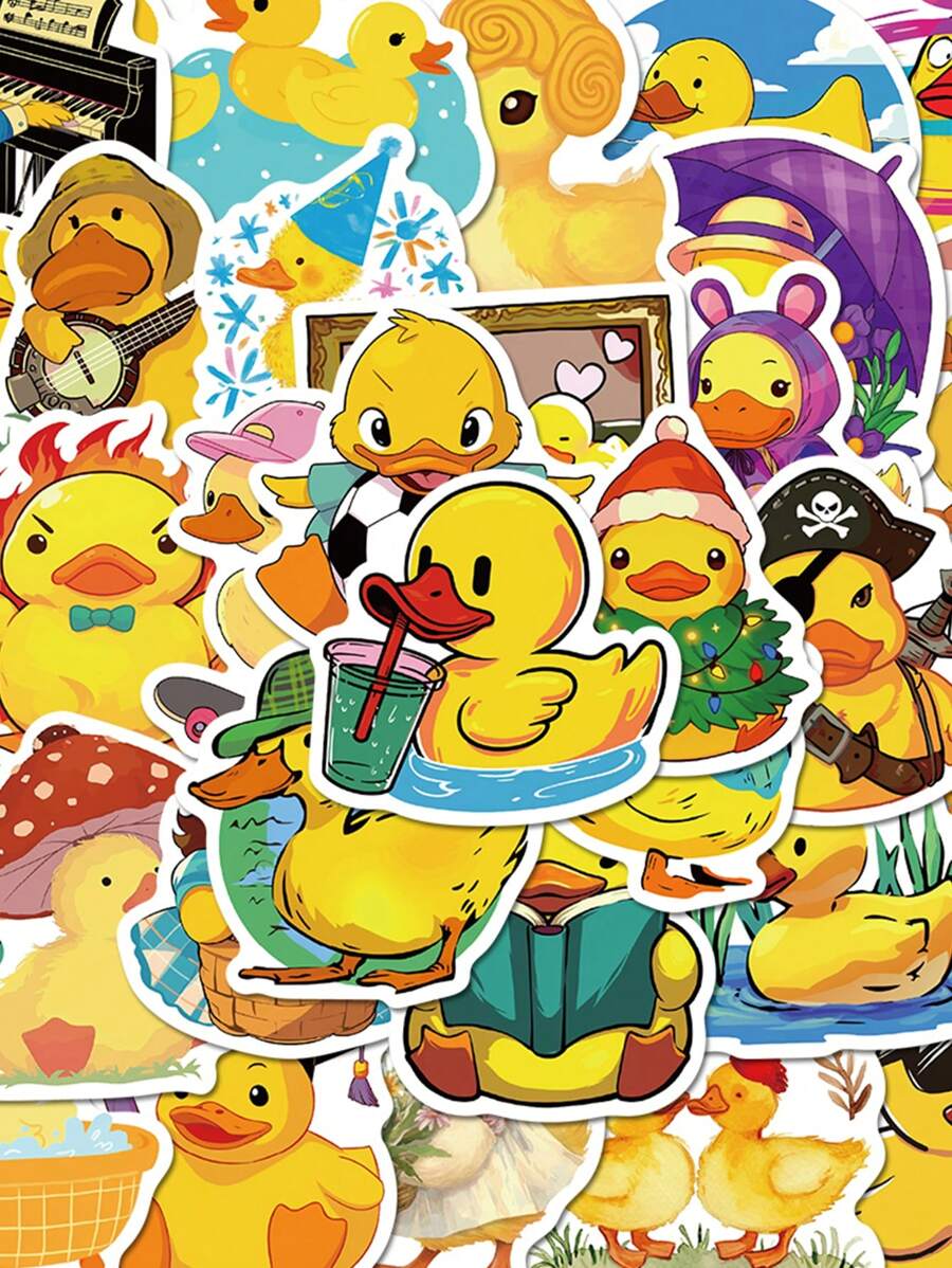 SCXXBSW 50张黄色可爱小鸭子卡通涂鸦贴纸DIY装饰手机水杯电脑防水贴 - 彩色 - 查看 1