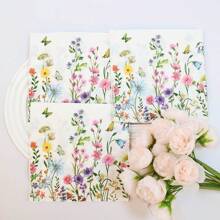20 件/40 件/60 件/套，春花鸡尾酒餐巾一次性花卉纸巾向日葵野花蜜蜂饮料餐巾适用于春夏茶会装饰 - 彩色 - 查看 5