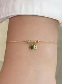 1 pièce Bracelet jonc en argent chanceux avec le caractère chinois "Da Ji" décoré de zircone cubique vert émeraude en argent sterling 925. Polyvalent pour un port quotidien et une soirée, cadeau de luxe unique pour elle, bijoux de créateur