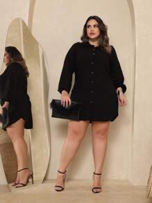 Chemise Dress Viscolinho Plus Size, Elegant, Lightweight, All Curve - Black - View 5