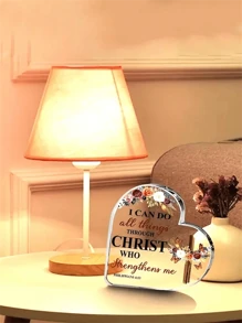 1pc Christian Plaque, Inspirational Acrylic Card Gift For Women, I Can Do All Things Through Christ Who Strengthens Me, Acrylic Heart Shaped Card For Friends, Home Office Decor Inspiration, Room Decor, Aesthetic Room Decor, Bedroom Decor