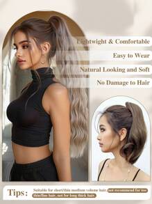 Hair Extensions Claw Ponytail Extension Ombre Brown Hair Extensions Curly Hair Extensions Wavy Hair Extensions Heat Resistant Ponytail Fake Hair For Women Daily Party 28Inch