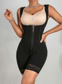 1pc Women Colombian Shapewear, Zipper Closure, Bust-Open, Tummy Control, Butt Lifting, Thigh Slimming Bodysuit Lingerie