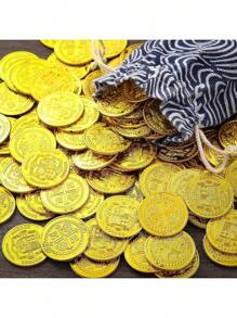 50pcs Plastic Pirate Coins For Treasure Hunting Toy, Party Favors Fake Gold Coins, Pirate Adventure Theme Party Supplies, Christmas Gift - Multicolor - View 5