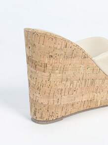 Damen Plateau-Keilsandalen mit 12 cm wasserfester dicker Sohle, vielseitige Slip-On High Heels Mules - Aprikosenfarben - Übersicht 6