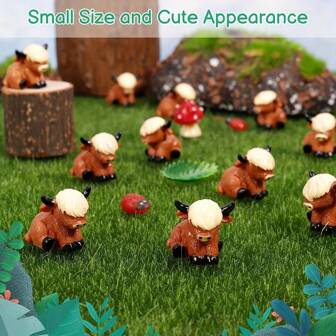 12/30 piezas Encantadora vaca de las tierras altas en miniatura, estatua de resina animal adorable para manualidades, casa de muñecas y decoración de jardín, perfecta para decoración de la habitación