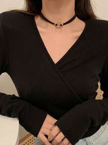 Black Velvet Collar Gold Tube Heart Necklace Give Friends Gifts Everyday Accessories