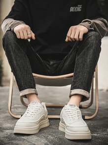 男士圆头透气厚底柔软防擦伤低帮休闲鞋 - 米色 - 查看 5