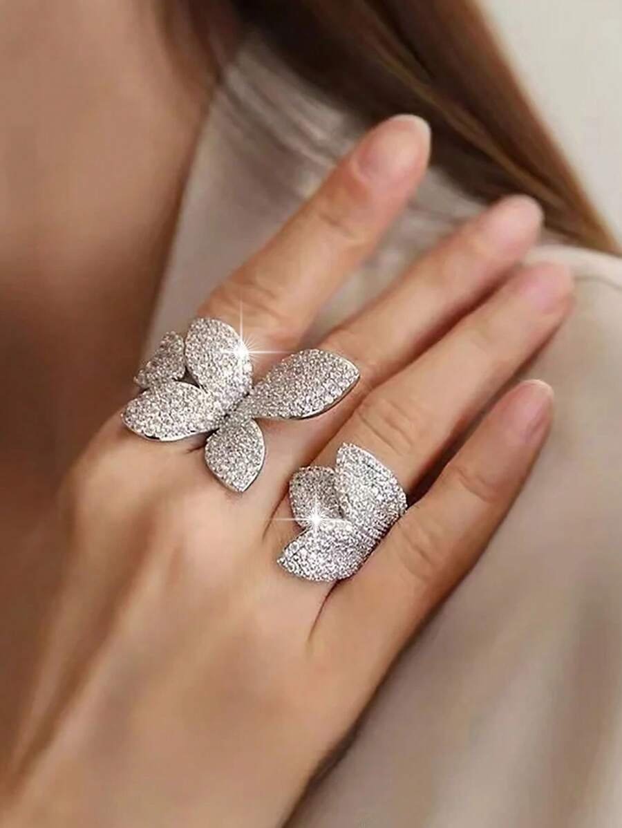 jealous young 1 件奢华蝴蝶锆石可开口女士派对戒指，带锆石奢华珠宝礼物