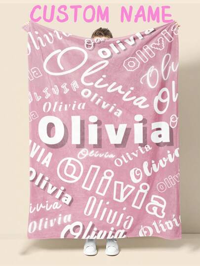 1PC Personalized Flannel Throw Blanket With Custom Letter Name Color, Soft & Warm Commemorative Sofa Blanket,Delicate Durable Ideal Gift For Baby Girl Or Boy, Best Present For Newborn, New Mom Cozy,Warm,Soft,Comfortable Custom,Unique,Kids,Gala Night