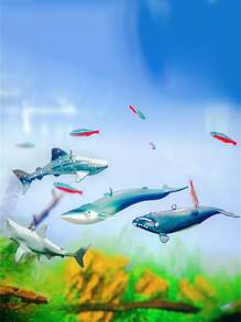 1 套鲨鱼形漂浮装饰物适用于鱼缸水族箱装饰 - 彩色 - 查看 2